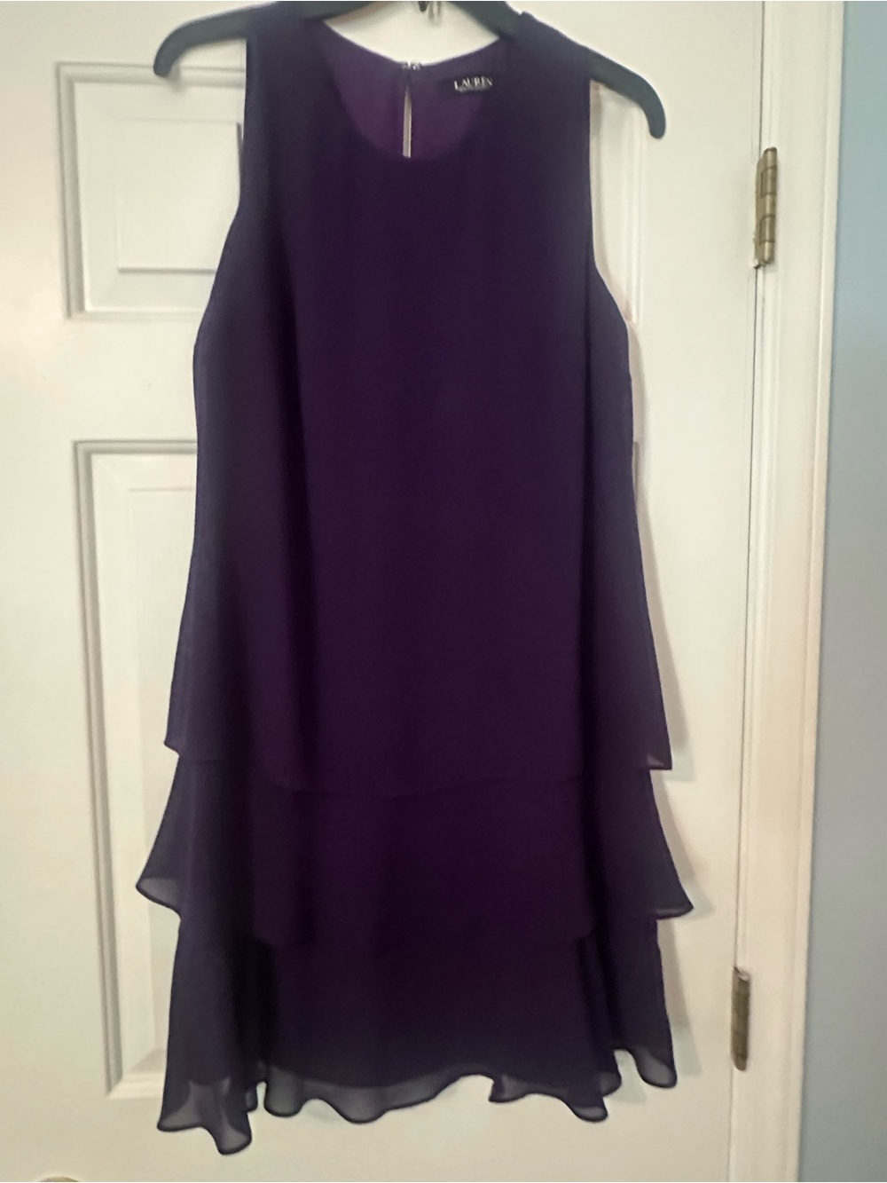 Lauren Ralph Lauren Deep Purple Layered Chiffon Midi Dress
